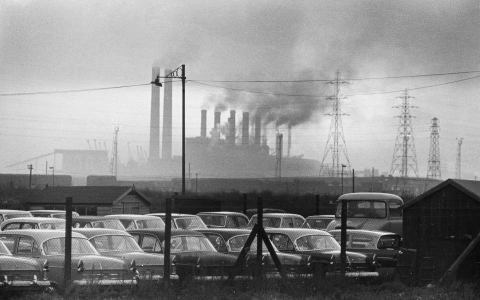 General scenes outside the Ford paint, trim and assembly plant in Dagenham, Essex as new Ford cars roll off the production line, 16th November 1960. (Photo by Staff/Mirrorpix/Getty Images)  - Getty