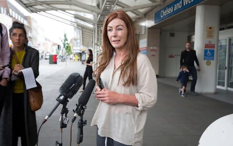 Charlotte Caldwell gives a statement concerning her sick epileptic son Billy (12) @chelsea & Westminster Hospital today. - Credit: Tim Anderson