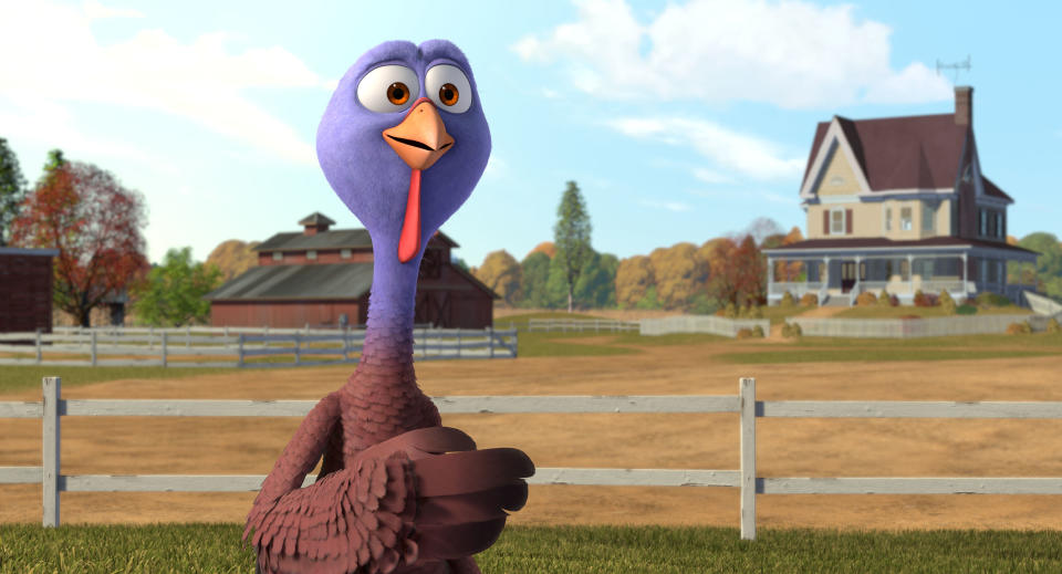 This image released by Relativity Media shows Reggie, voiced by Owen Wilson in a scene from the animated film "Free Birds." (AP Photo/Relativity Media)