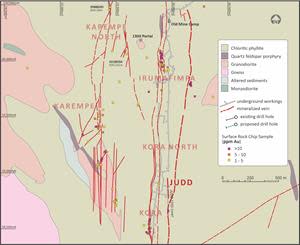 Location Map of the Judd Vein System, 1235 Level Bulk Sample, Surrounding Veins and Infrastructure