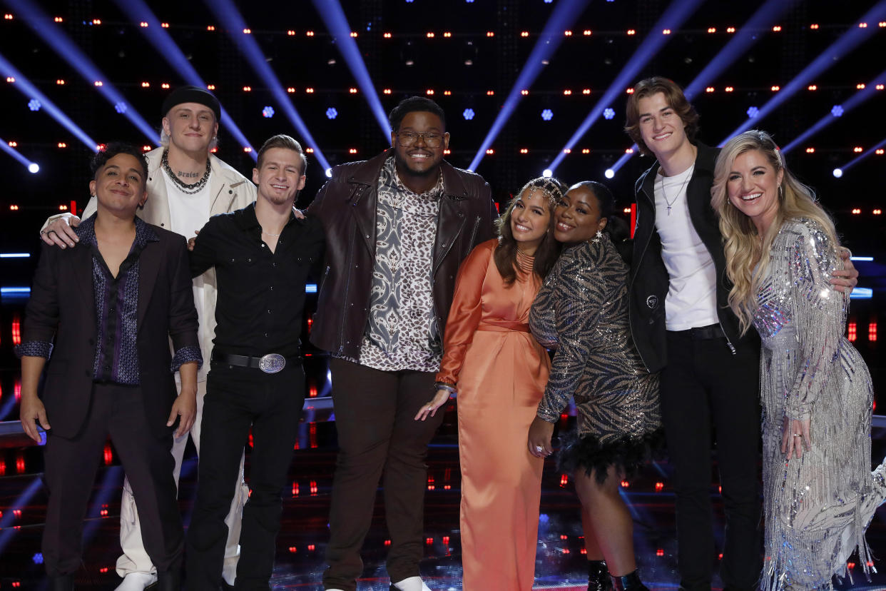 'The Voice' Season 22 top eight contestants Omar Jose Cardona, Bodie, Bryce Leatherwood, Justin Aaron, Parijita Bastola, Kim Cruise, Brayden Lape, and Morgan Myles. (Photo: Trae Patton/NBC via Getty Images)