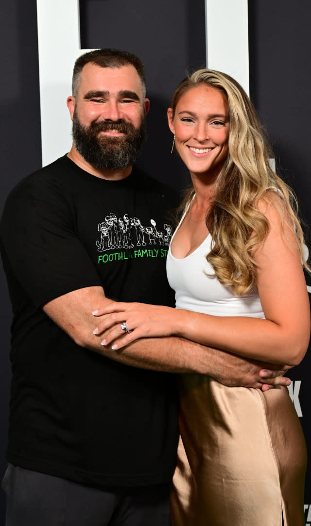 PHILADELPHIA, PENNSYLVANIA – SEPTEMBER 08: (L-R) Jason Kelce and Kylie Kelce attend Thursday Night Football Presents The World Premiere of “Kelce” on September 08, 2023 in Philadelphia, Pennsylvania. <em>Photo by Lisa Lake/Getty Images for Prime Video.</em>