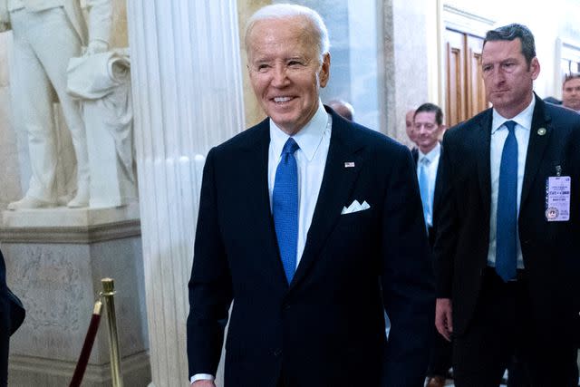 <p>Chris Kleponis/CNP/Bloomberg via Getty Images</p> President Joe Biden arrives at the U.S. Capitol for his State of the Union address on March 7, 2024