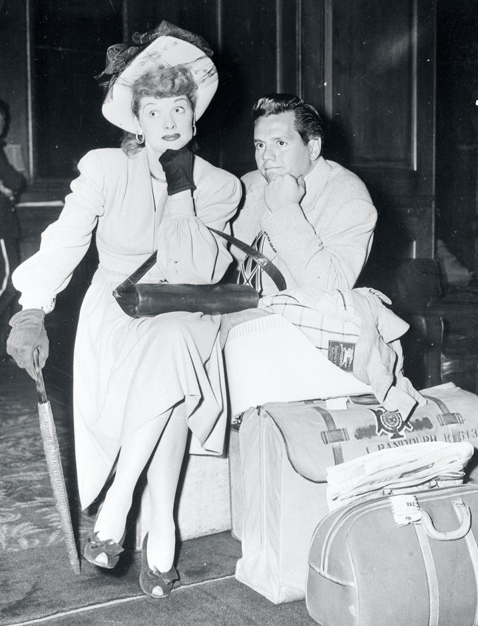 Lucille Ball and Desi Arnaz, on the road performing, 1949