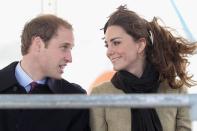 The couple gaze into each other's eyes as they visit Trearddur Bay Lifeboat Station at Anglesey just before their wedding in 2011.