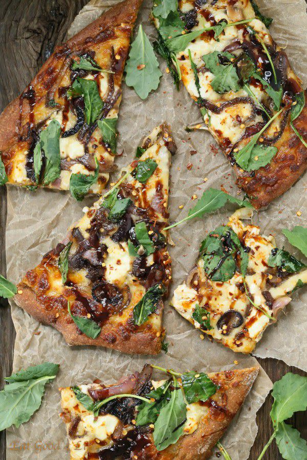 Caramelized Onion Kale Goat Cheese Pizza