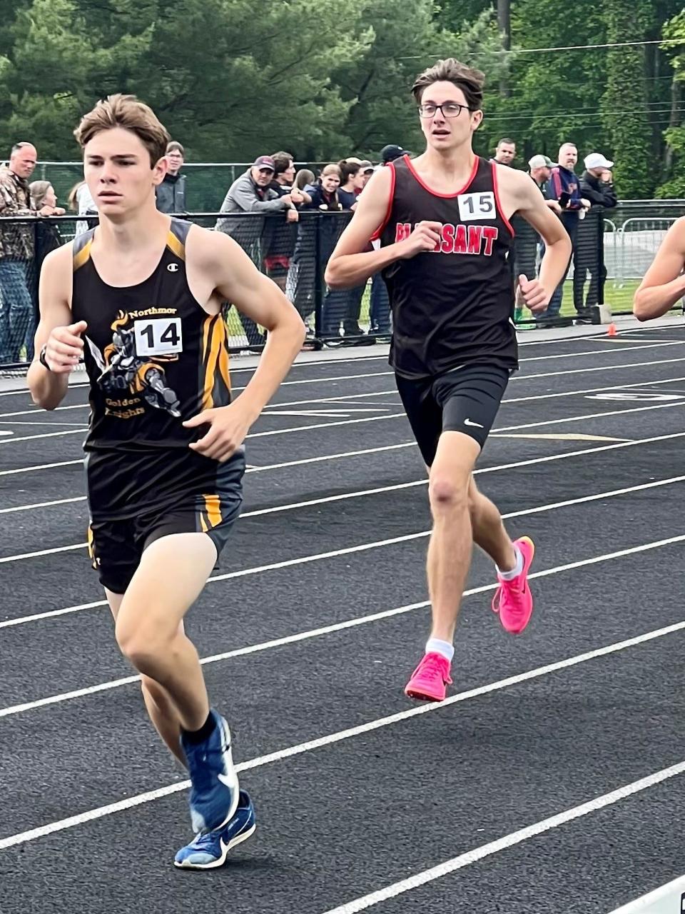 Northmor's Ryan Lehman runs in the boys 3200 meters during last year's Division III district track meet at Granville. Lehman helped the Golden Knights to a championship at the Cowen Invitational in Loudonville over the weekend.