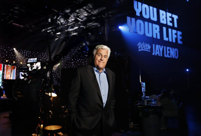 PACOIMA-CA-AUGUST 31, 2021: Jay Leno is photographed on the set of his new game show, "You Bet Your Life"