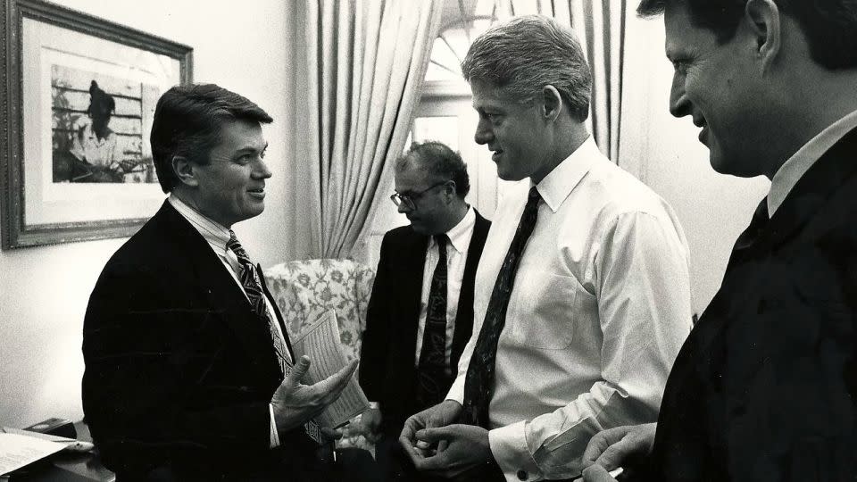 Former White House counsel Jack Quinn is pictured with President Bill Clinton. - White House