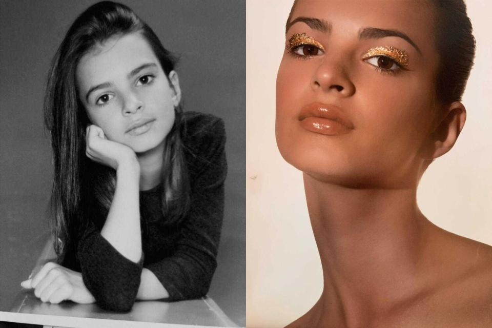 A young girl poses with her hand on her chin and a teenage girl with glittery eyeshadow looks into the camera