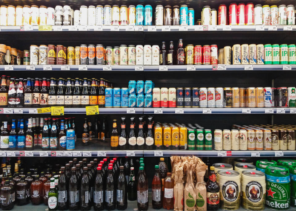 Beer section of grocery store