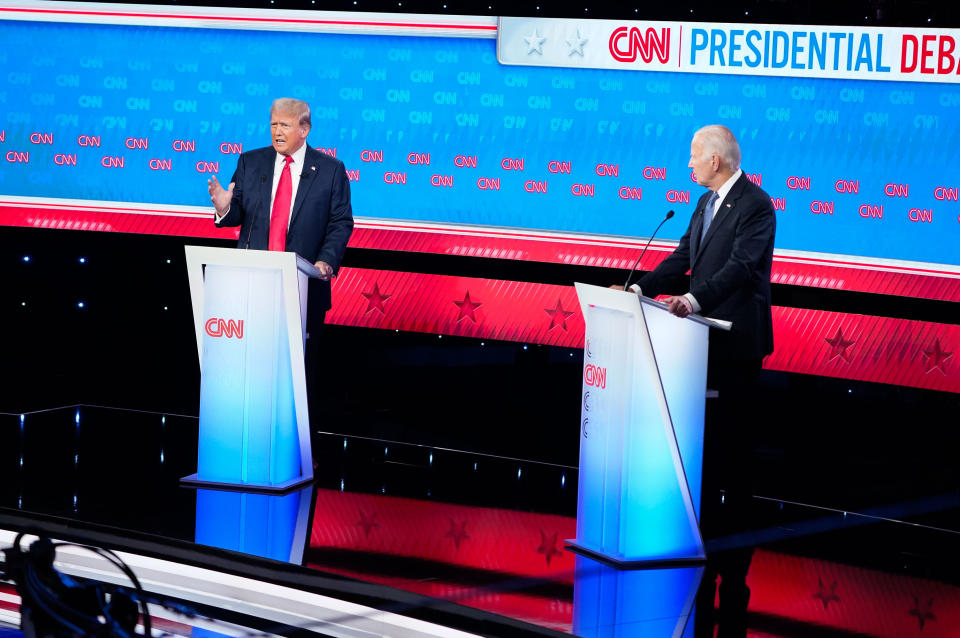 Atlanta, Georgia - June 27: Former president Donald Trump  speaks during the first presidential debate of the 2024 elections at CNN's studios in Atlanta, Ga on Thursday, June 27, 2024. The debate was moderated by CNN's Jake Tapper and Dana Bash.

(Photo by Jabin Botsford/The Washington Post via Getty Images)