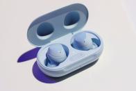 A pair of Samsung Galaxy Buds+ wireless earbuds are seen during Samsung Galaxy Unpacked 2020 in San Francisco