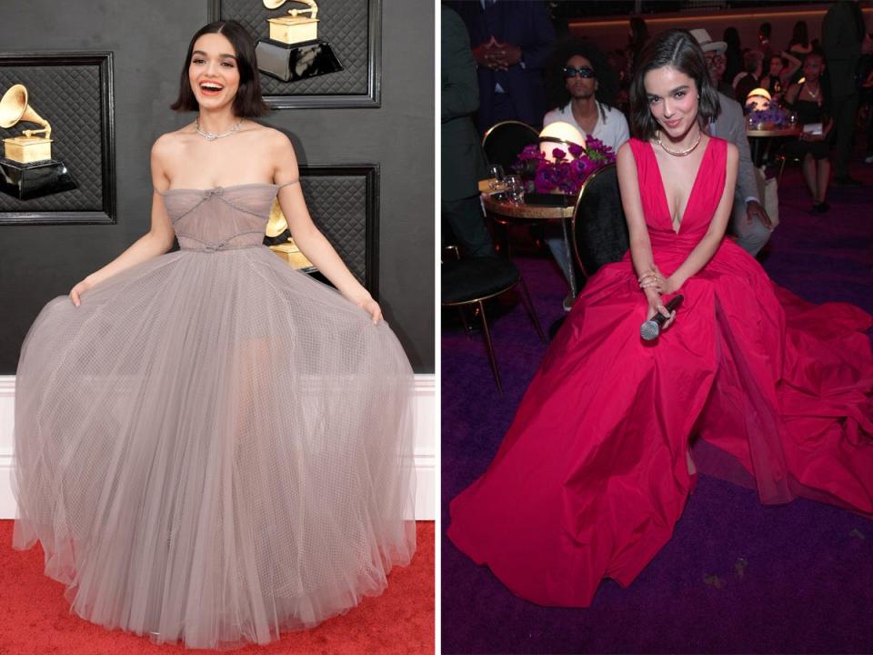 Rachel Zegler wears two different dresses at the 2022 Grammys.