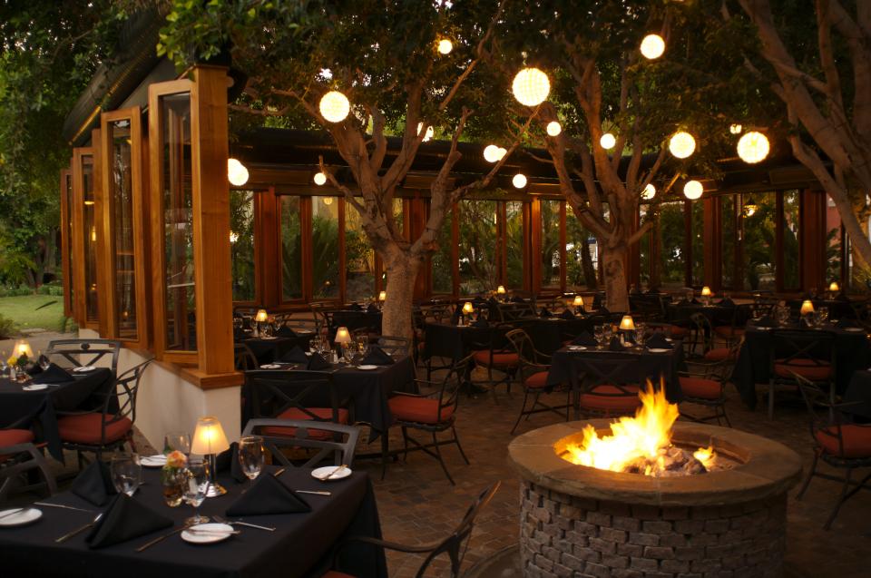 The patio dining area at Spencer's Restaurant in downtown Palm Springs, owned and operated by Harold Matzner.