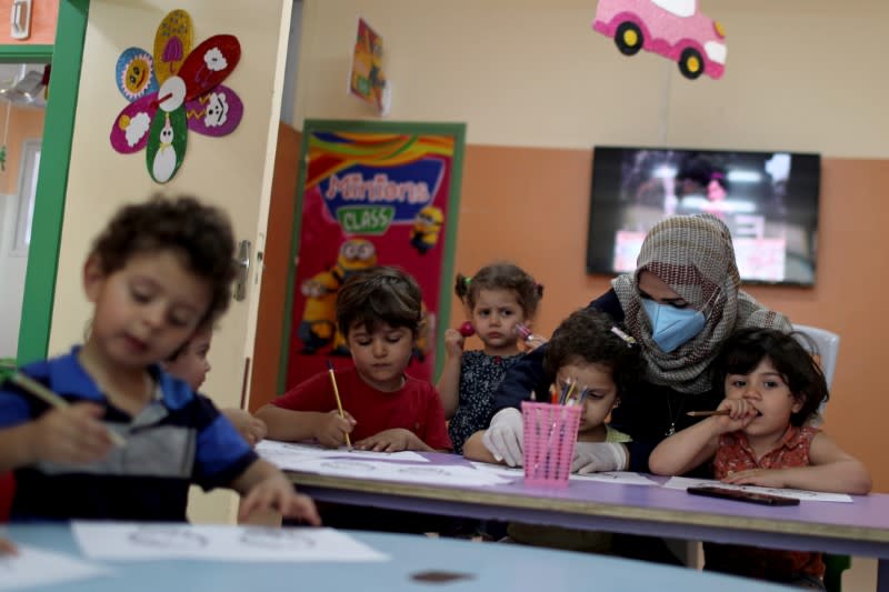Gaza nursery schools reopen as Palestinians ease COVID-19 restrictions, in Gaza City