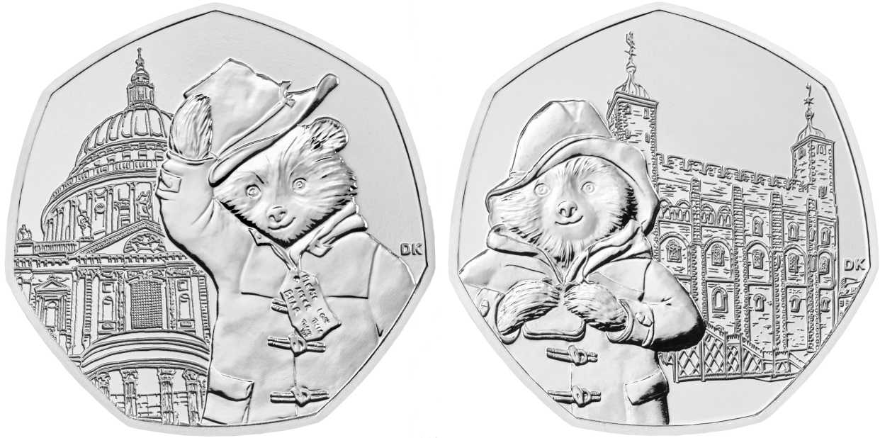 The new Paddington 50 pence pieces. Photo: The Royal Mint/PA