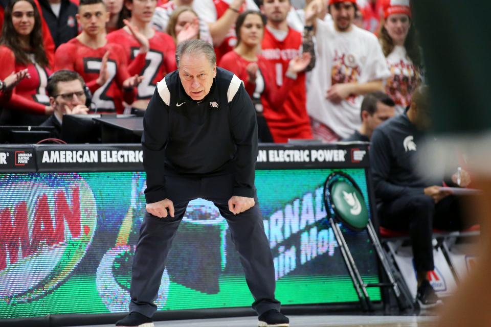 Michigan State Spartans head coach Tom Izzo looks on during the second half against the Ohio State Buckeyes at Value City Arena.