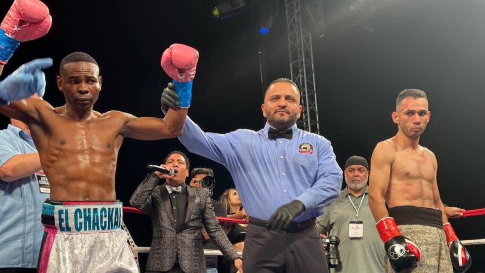 Guillermo Rigondeaux derrotó por nocaut en el primer asalto a Jesús Martínez en el Hialeah Park and Casino, el 24 de febrero de 2023.