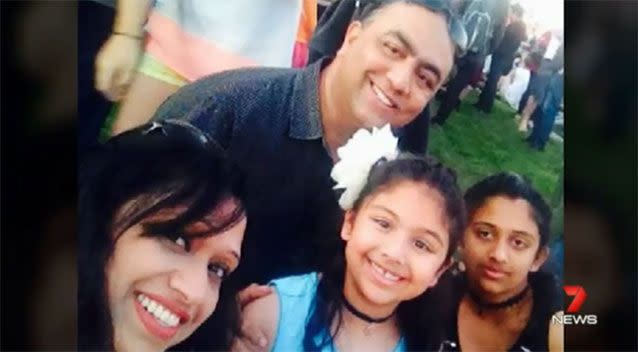 Rupen Datta with his wife and two daughters. Photo: 7 News