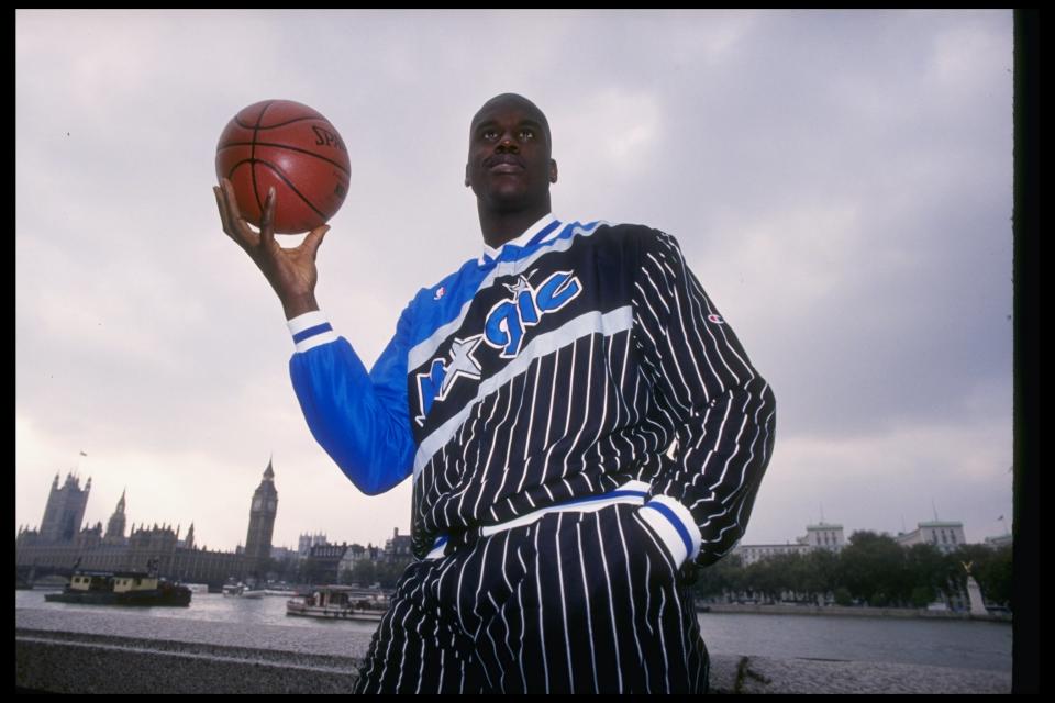 Center Shaquille O'Neal of the Orlando Magic in London, England, October 28, 1993.