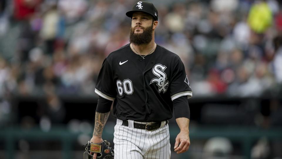 Chicago White Sox starter Dallas Keuchel walks to the dugout after pitching the first inning and allowing one run against the Los Angeles Angels at Guaranteed Rate Field, May 1, 2022. (Armando L. Sanchez/Chicago Tribune/Tribune News Service via Getty Images)