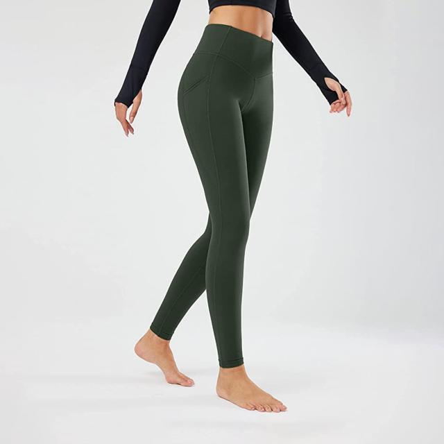 Thermal Fleece Lined Leggings Women High Waisted Winter Yoga Pants with  Side Pockets