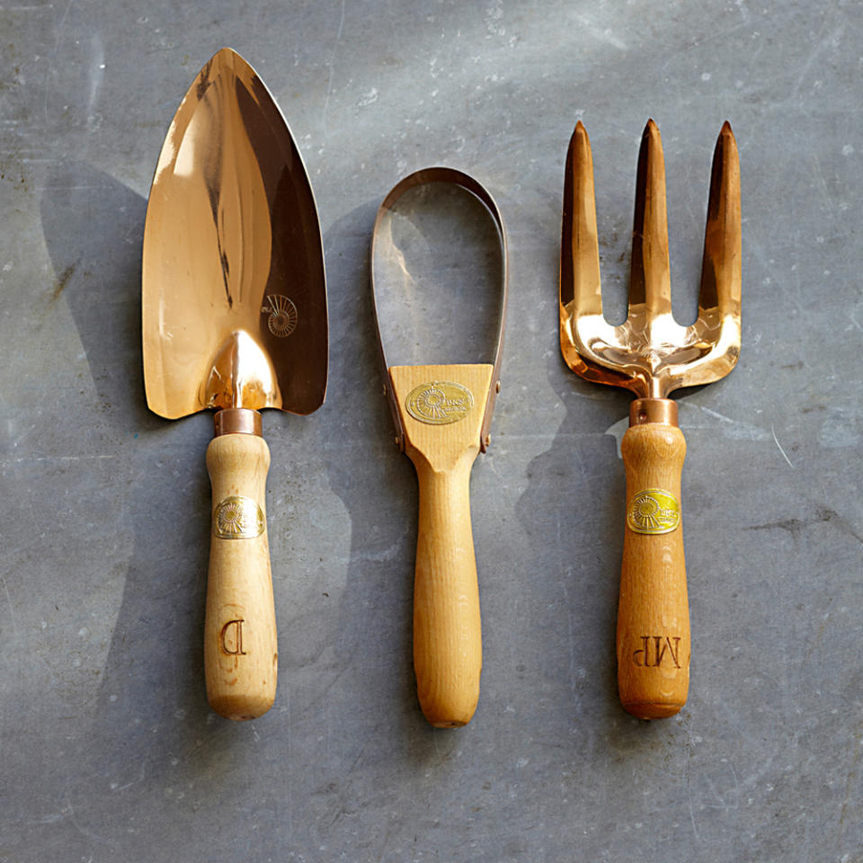 This photo provided by Williams-Sonoma shows copper gardening tools. The tools inscribed with Mom’s initials would make a welcome gift for the green thumbed matriarch. (AP Photo/Williams-Sonoma)