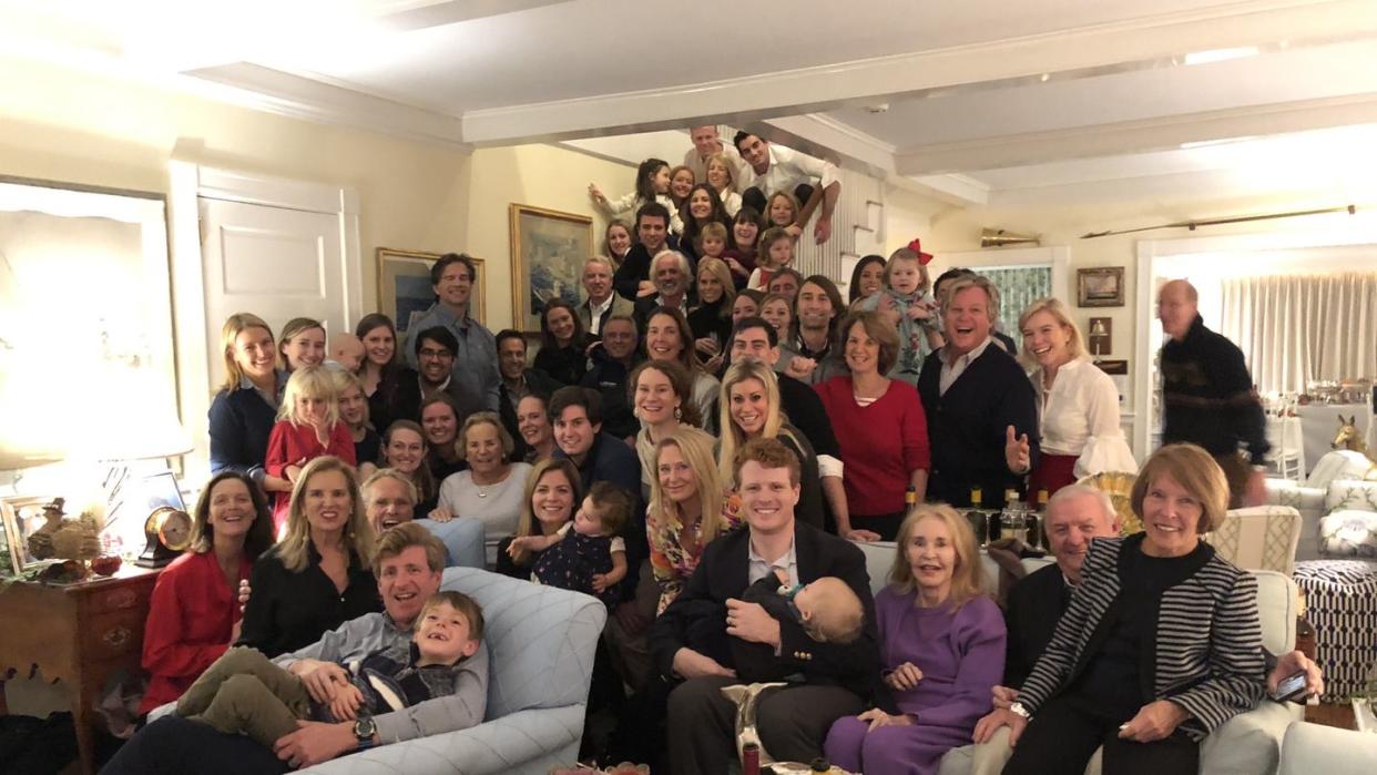 a group of people sitting in a room