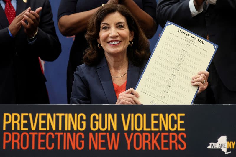 FILE PHOTO: New York Governor Kathy Hochul signs package of bills on gun control during in New York
