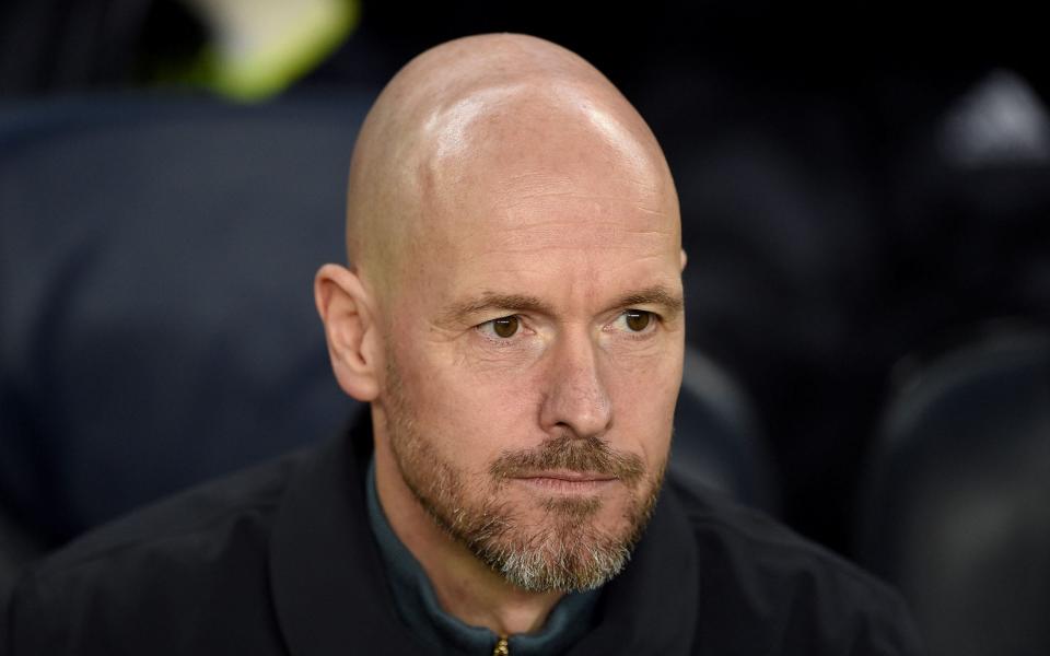 Manchester United's Dutch manager Erik ten Hag looks on during the UEFA Europa League round of 32 first-leg football match between FC Barcelona and Manchester United at the Camp Nou stadium in Barcelona, on February 16, 2023. - Getty Images/Josep Lago