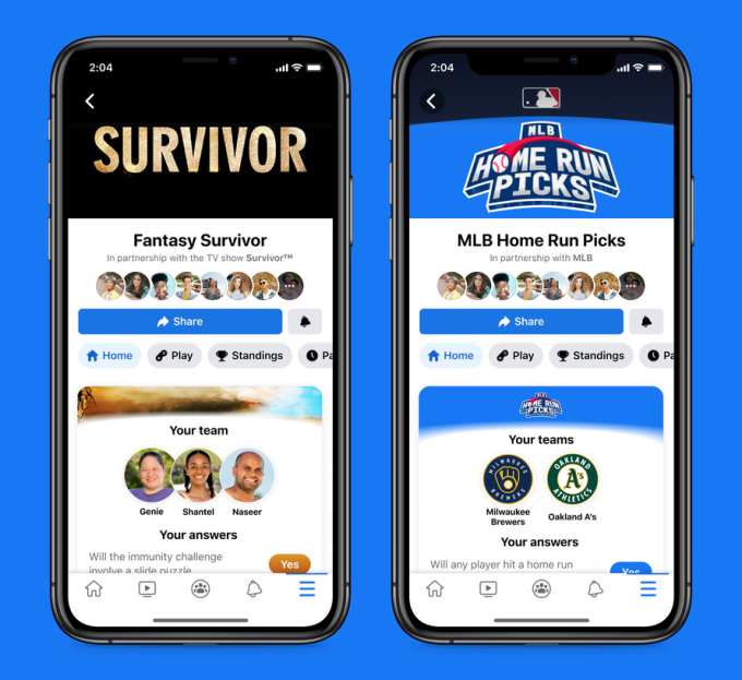 Facebook gaming fantasy survivor and MLB picks