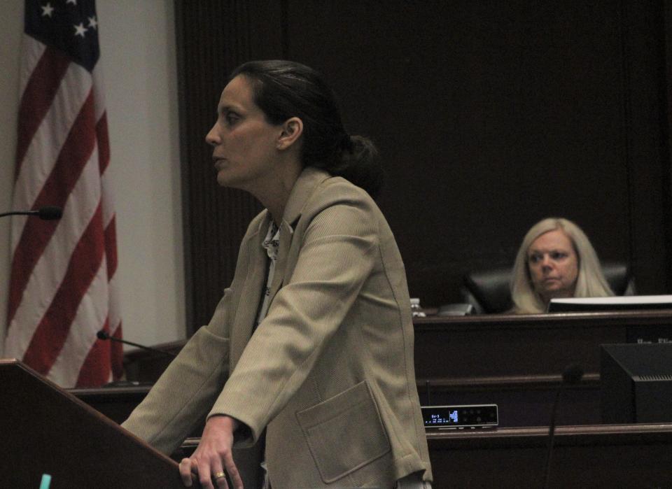 Defense Attorney Melissa Ortiz makes an opening statement to the jury Tuesday, Jan. 16, 2024, in the penalty phase of Julio C. Rivera's trial for killing his childhood friend in DeBary in 2019. Circuit Judge Elizabeth Blackburn is presiding over the case.