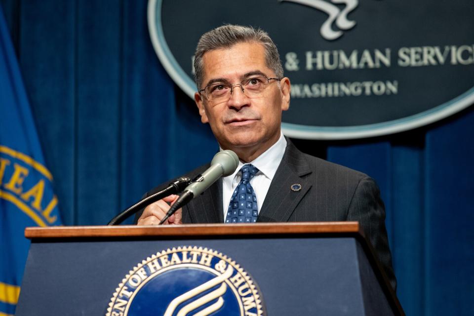 Xavier Becerra, secretary of Health and Human Services (HHS), speaks during a news conference at the HHS headquarters in Washington, D.C., US, on Tuesday, June 28, 2022. Under the White House's direction, Becerra unveiled an action plan in response to the US Supreme Court's decision to overturn Roe v. Wade.