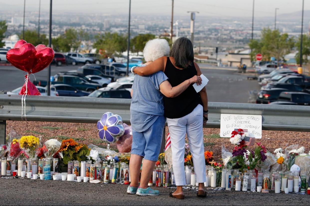 memorial along the street after the mass shooting that happened at a Walmart in El Paso