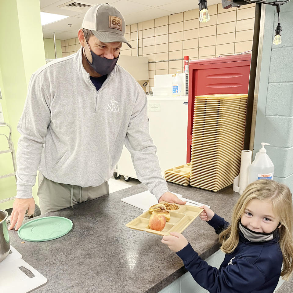 Jared Veldheer says kindergarteners are his toughest critics. (St. Paul the Apostle School)