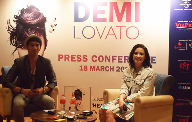 Demi Lovato is radiant at her Singapore press con at the Hard Rock Hotel