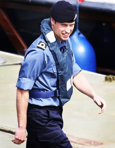 <p>Chris Jackson/Getty</p> Prince William trains with the Royal Navy at Britannia Royal Naval College in Dartmouth in 2008.