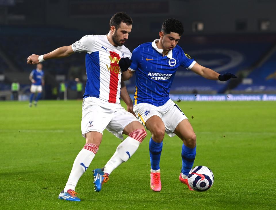 <p>Steven Alzate in action for Brighton against Crystal Palace</p> (Getty)