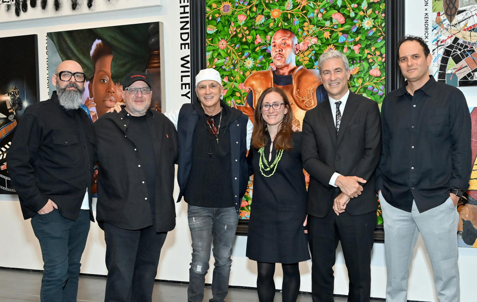 Josh Abraham, Steve Berman, Interscope Records Vice Chairman, Jimmy Iovine, Interscope Records Co-founder, Staci Steinberger, Exhibition Curator, Michael Govan, LACMA CEO, and John Janick, Interscope Records Chairman and CEO - Credit: Getty Images for Interscope Reco