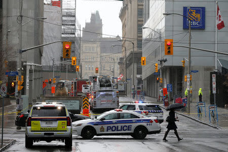 Emergency vehicles are pictured at the scene of a gas leak in downtown Ottawa, Ontario, Canada, May 2, 2017. REUTERS/Chris Wattie