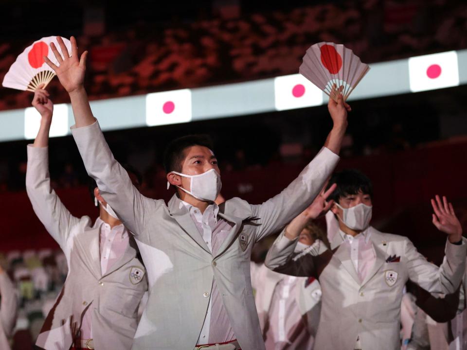 Athletes from Japan make their entrance at the Summer Olympics.