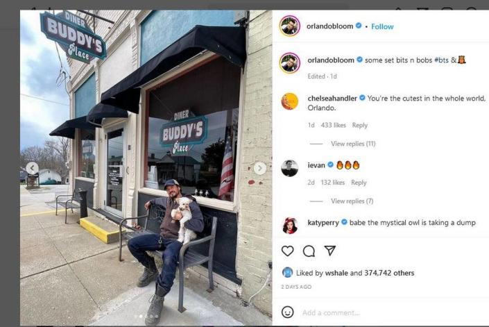 Orlando Bloom shared a photo outside what appeared to be a diner in New Castle, Ky., on Instagram.