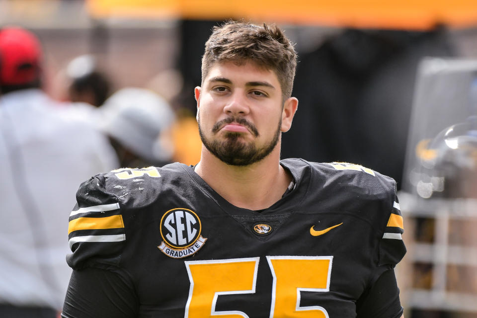 Missouri C Michael Maietti is physically limited but a smart, savvy pivot who could find his way into an NFL lineup. (Photo by Rick Ulreich/Icon Sportswire via Getty Images)