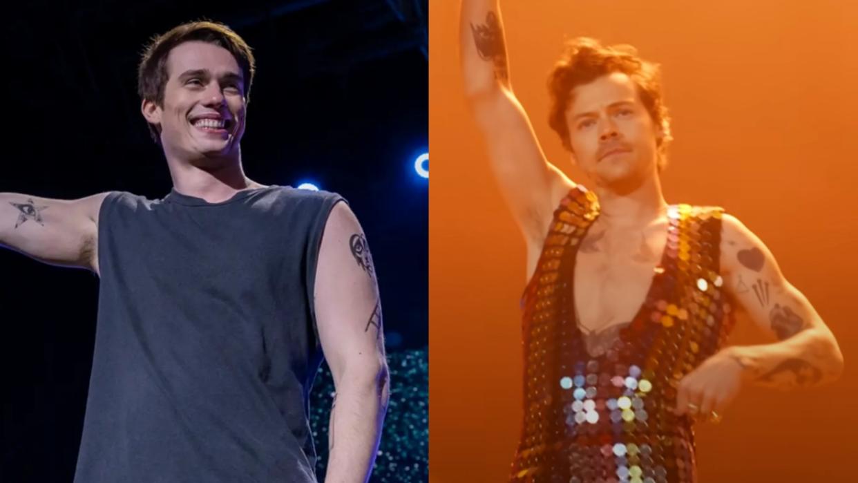  Nicholas Galitzine on stage in The idea of You and Harry Styles on stage at Coachella 2022. 