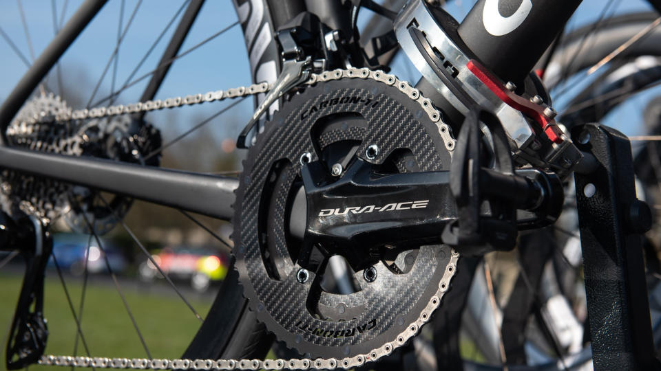 UAE Team Colnago bikes with Dura Ace chainset and Carbon-Ti chainrings