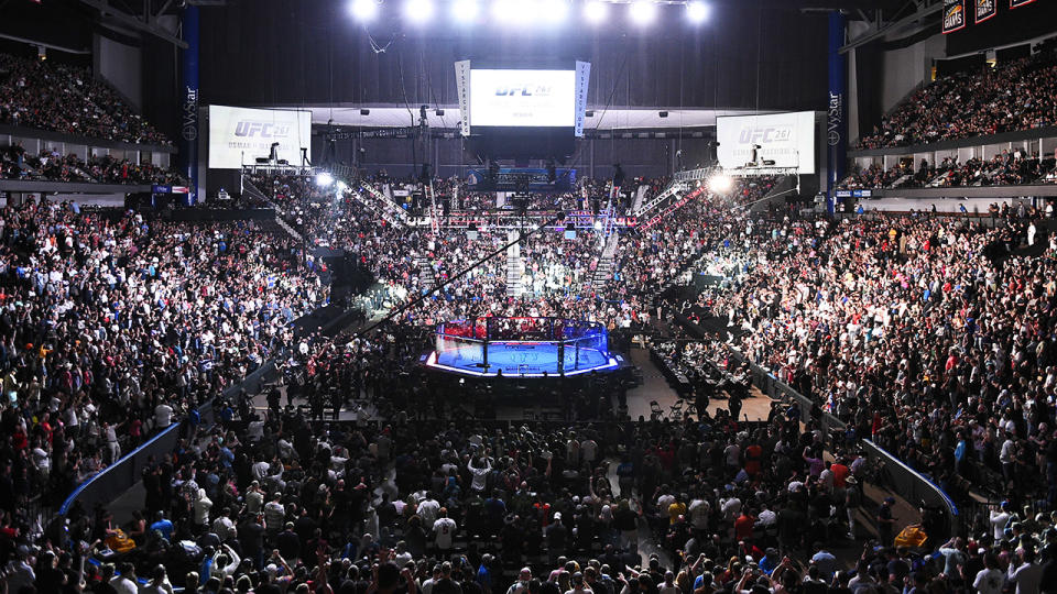 A general view of the Octagon, pictured here at UFC 261 in Florida.