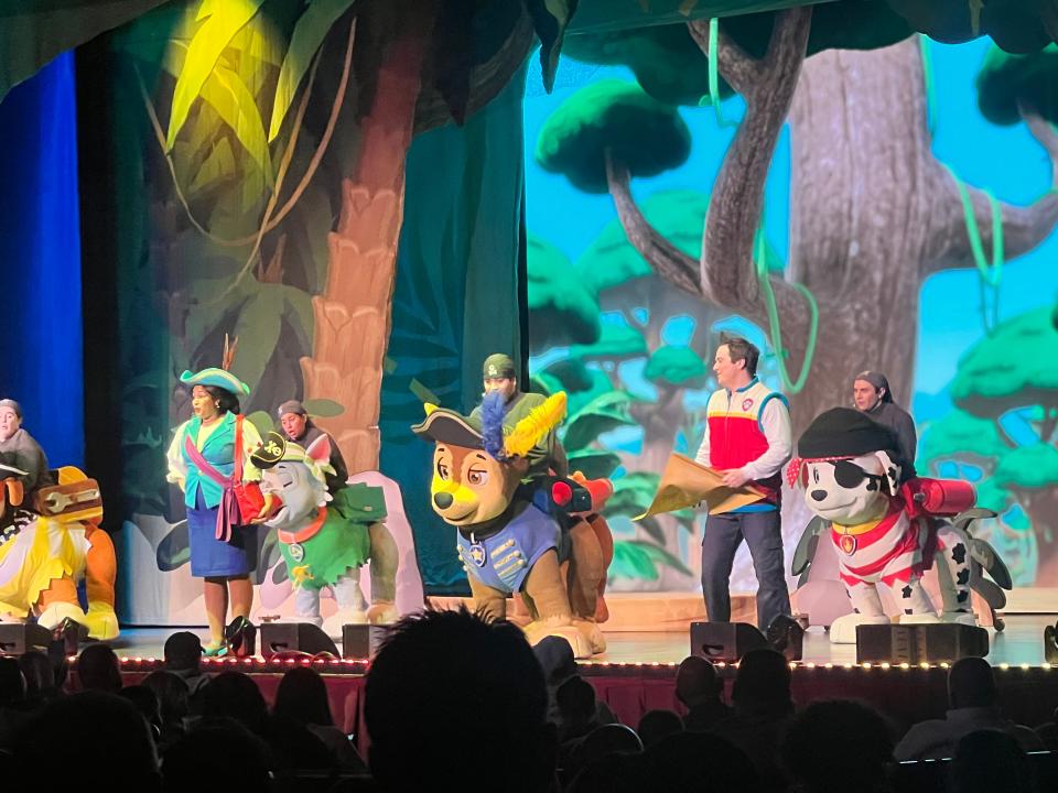Humans power the popular dogs of "Paw Patrol LIVE! The Great Pirate Adventure" on stage t;hrough Jan. 21, at Boch Center Wang Theatre in Boston.