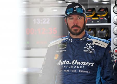 May 10, 2019; Kansas City, KS, USA; NASCAR Cup Series driver Martin Truex Jr. (19) during practice for the Digital Ally 400 at Kansas Speedway. Mandatory Credit: Jasen Vinlove-USA TODAY Sports