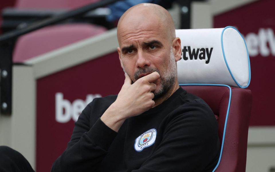 A pensive Pep Guardiola before the match with West Ham - Action Images via Reuters